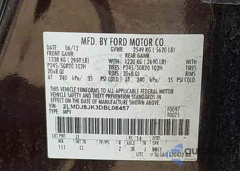 2013 Lincoln Mkx z USA, uszkodzony, nr VIN 2LMDJ8JK3DBL08457